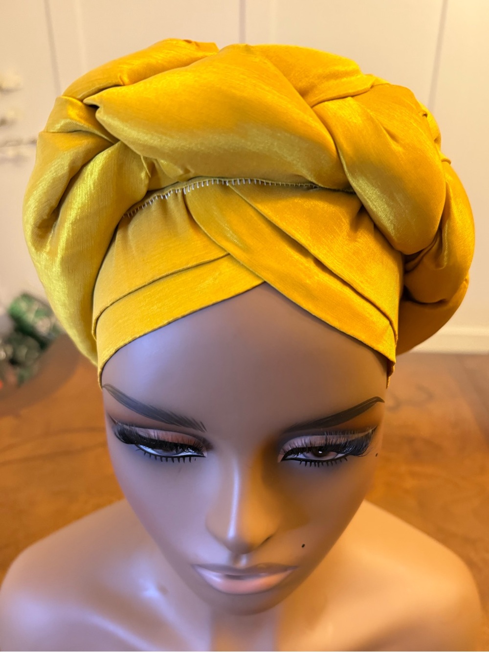 Mustard Yellow Satin Head Wrap Turban
